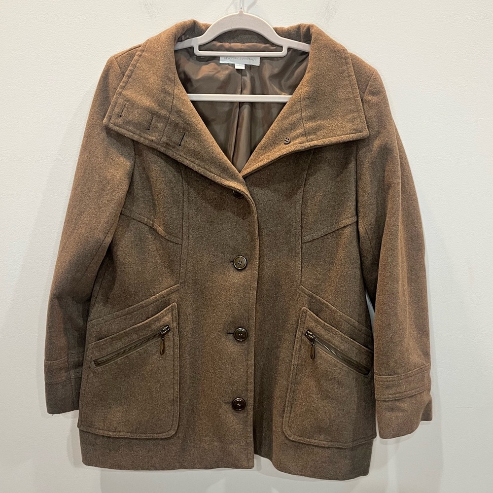 New York &‎ Company Pea Coat Women's Size Large Brown Wool Blend